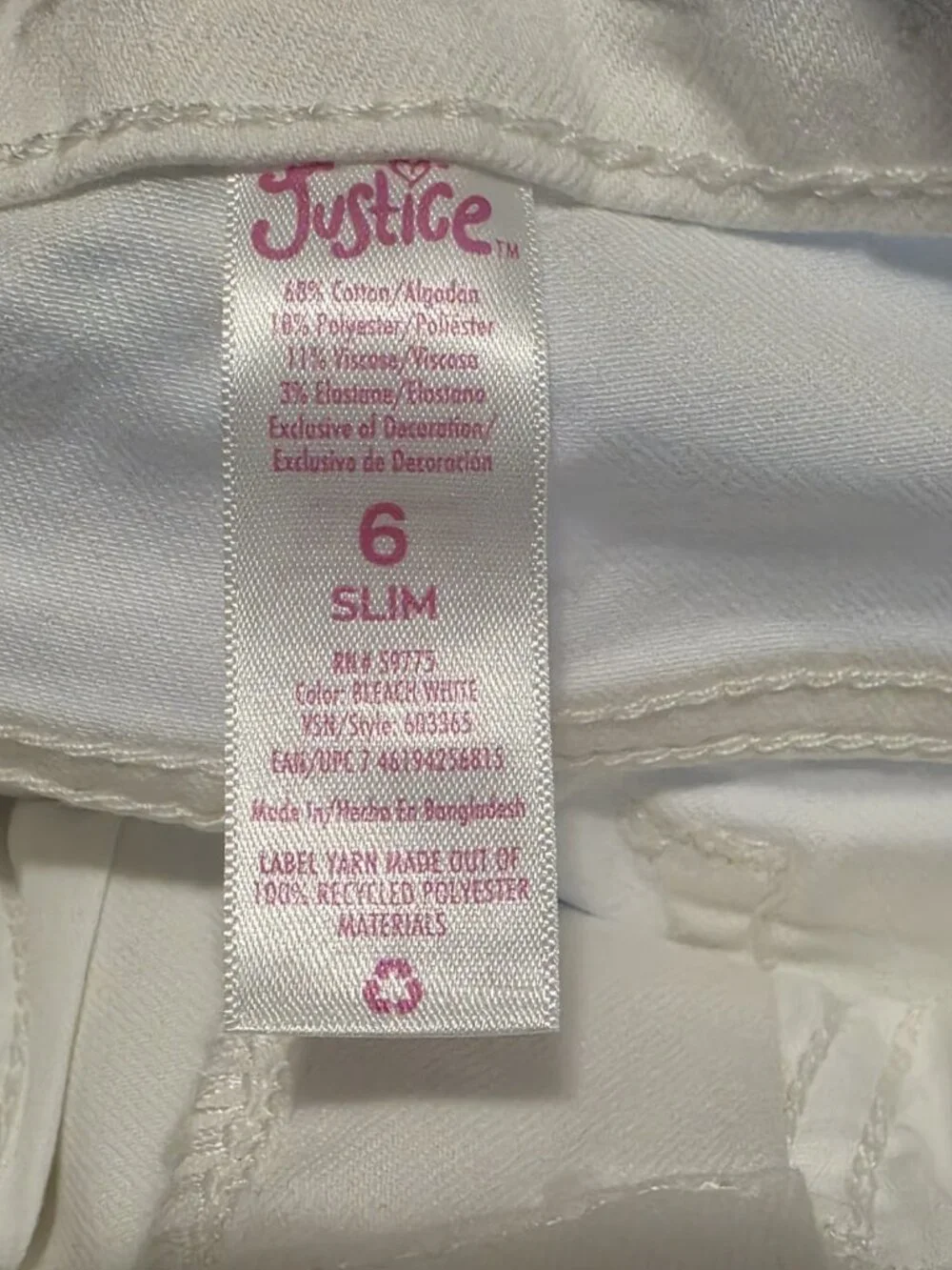 Justice Girl's Childs Shorts Size 6 Slim White Denim Cut Off Patches Midi Short
